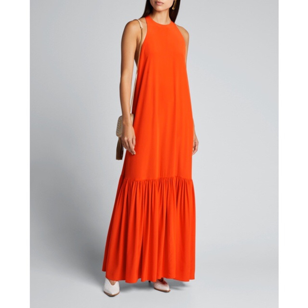 NWT TIBI Silk Long Halter Dress Blood Orange- US 4